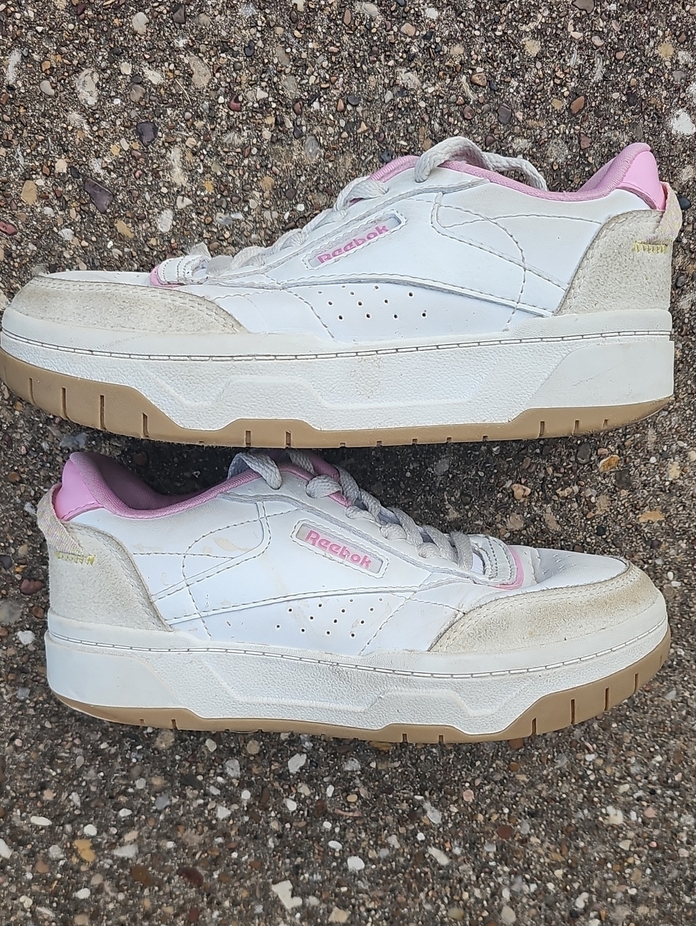 Reebok Tech Geo Girls Casual Classic White Pink Platform Sneakers Youth 1